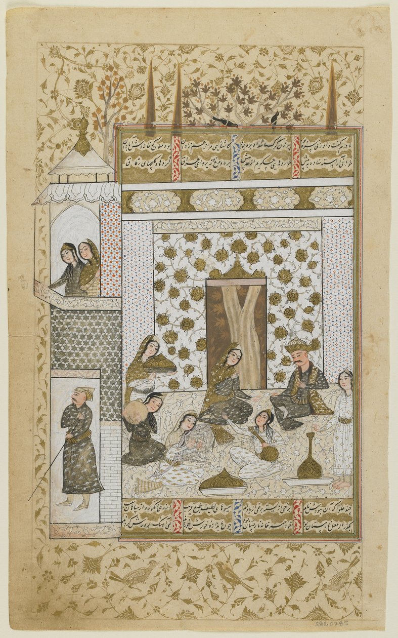 बहराम गुरु और राजकुमारी सफेद मंडप में, खमसा से, c.1600-10 द्वारा फारसी स्कूल