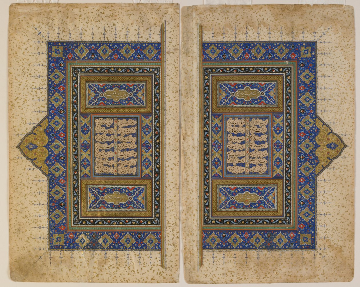 अमीर खुसरो दिहलवी, तबरीज़, ईरान, सफ़वीद अवधि, 1530-40 (कागज पर स्याही और सोना) द्वारा खमसा (क्विंट) का डबल-पेज फ्रंटस्पाइर द्वारा फारसी स्कूल