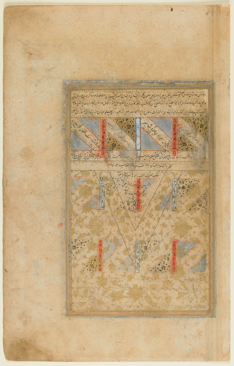 मिर्खवांड द्वारा रावत अल-सफ़ा (पवित्रता का उद्यान) से फ़ोलियो, शिरोज़, ईरान, सफ़वीद काल, 1571-72 (कागज़ पर अपारदर्शी जल रंग, स्याही और सोना) द्वारा फारसी स्कूल