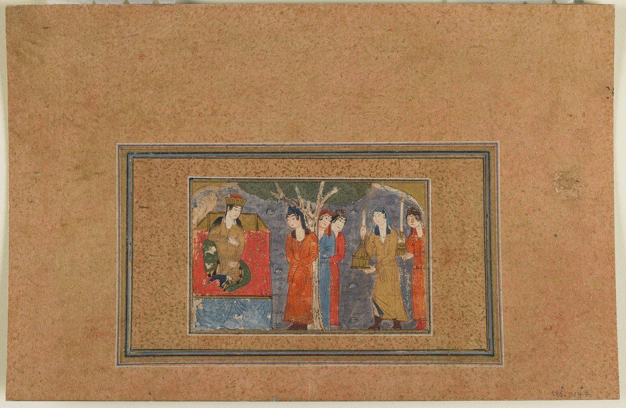 अज्ञात पाठ से फोलियो; एक राजकुमारी, ईरानी, c.1440-50 (अपारदर्शी जल रंग, कागज पर स्याही और सोना) द्वारा फारसी स्कूल