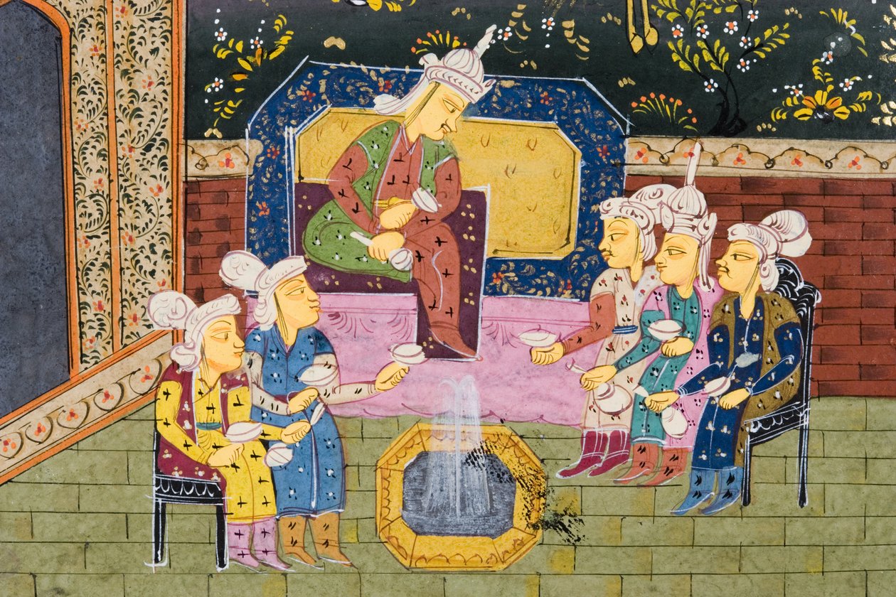 कुलीन या राजा के साथ शिकारी और पसंदीदा शराब (कागज पर अपारदर्शी wc) (272912 का विवरण) द्वारा फारसी स्कूल