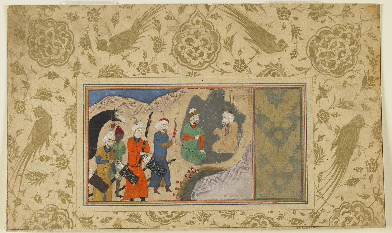 इस्कंदर एक उपदेश, ग। 1500 (अपारदर्शी जल रंग, स्याही और कागज पर सोना) का दौरा करता है द्वारा फारसी स्कूल