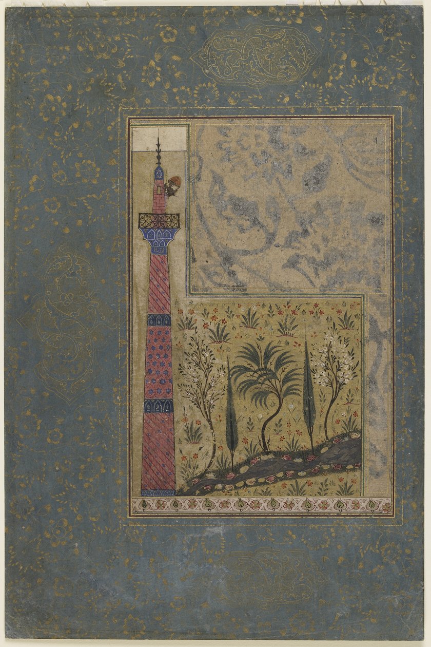 मीनार के शीर्ष पर आदमी, c.1417-18 द्वारा फारसी स्कूल