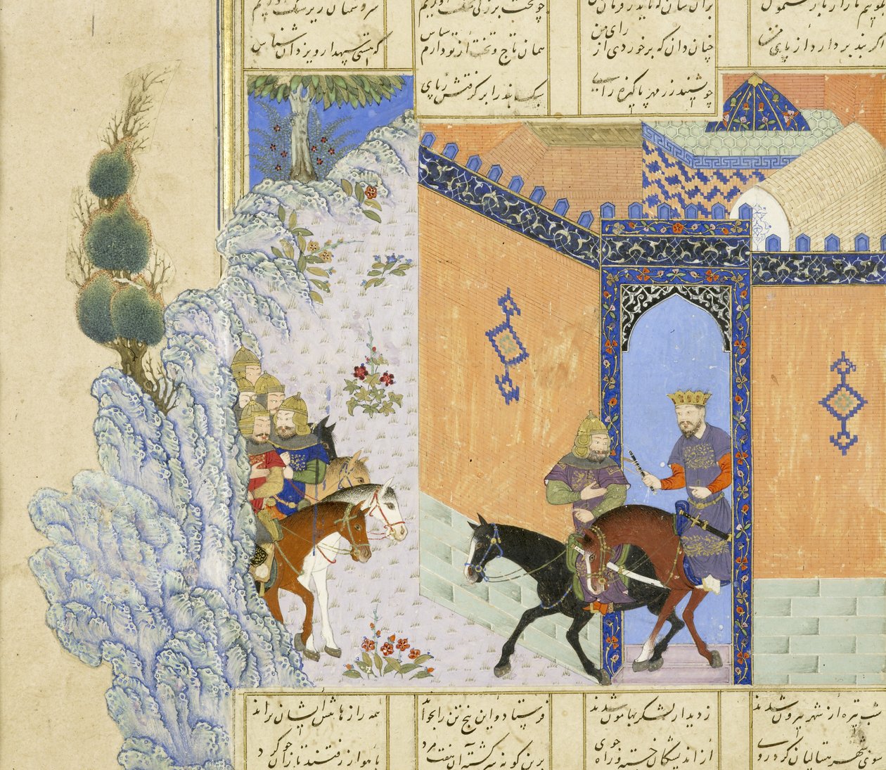 फारसी 239 fol.394a विस्तार से: कुब से बच डी, शाहनामा (किंग्स की पुस्तक) से चित्रण, अबुल-कासिम मंसूर फ़िरदावी द्वारा (c.934-c.1020), 1444 द्वारा फारसी स्कूल