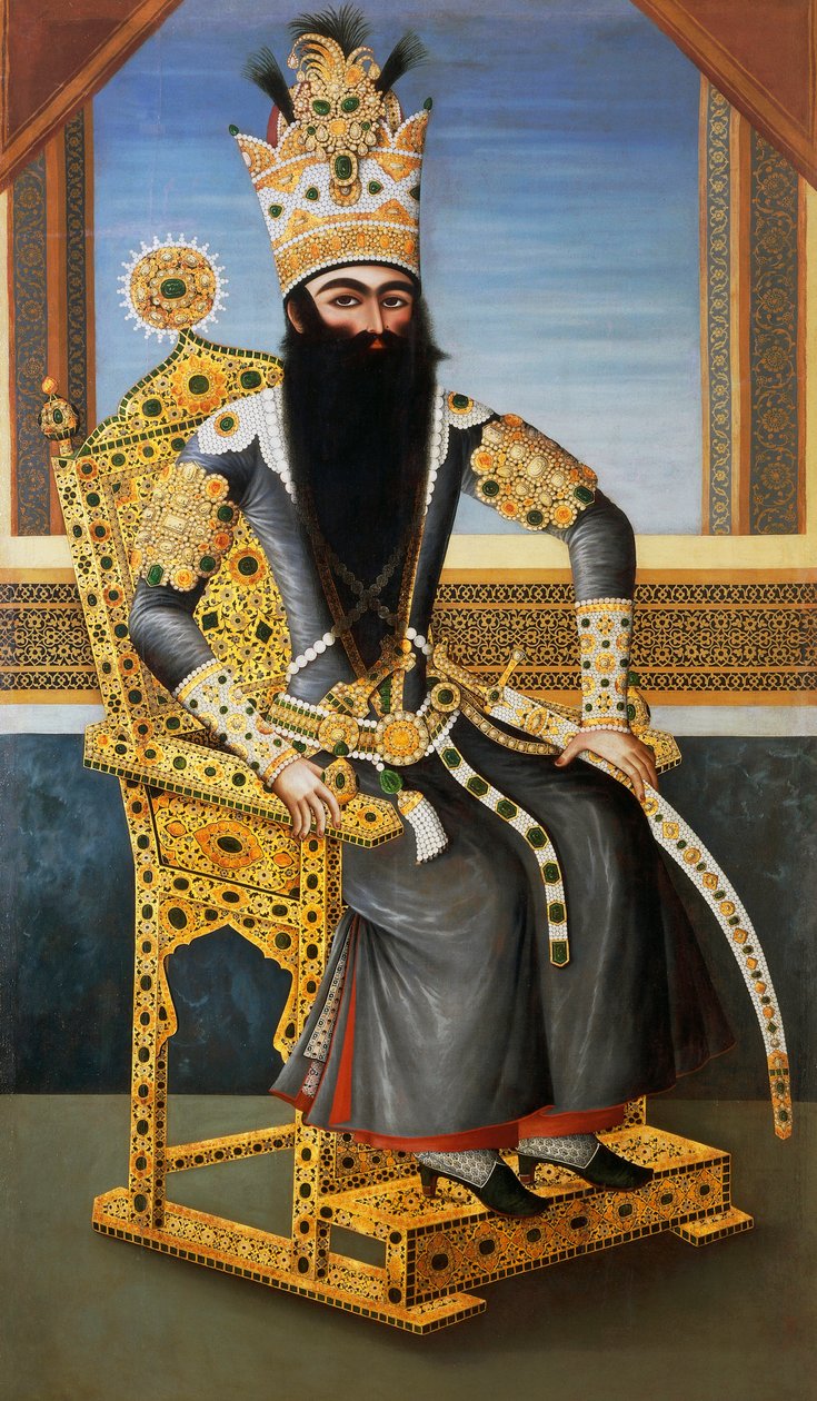फत अली शाह (1762-1834) का चित्र, सीए 1805, 1797 से 1834 तक फारस के राजा, अज्ञात कलाकार, कैनवास पर तेल द्वारा फारसी स्कूल