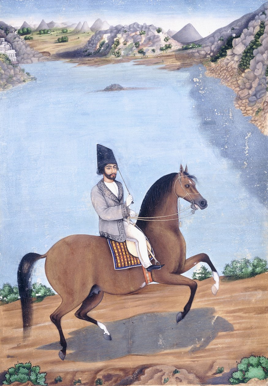 घोड़े की पीठ पर एक युवा आदमी का चित्रण, c.1840 द्वारा फारसी स्कूल