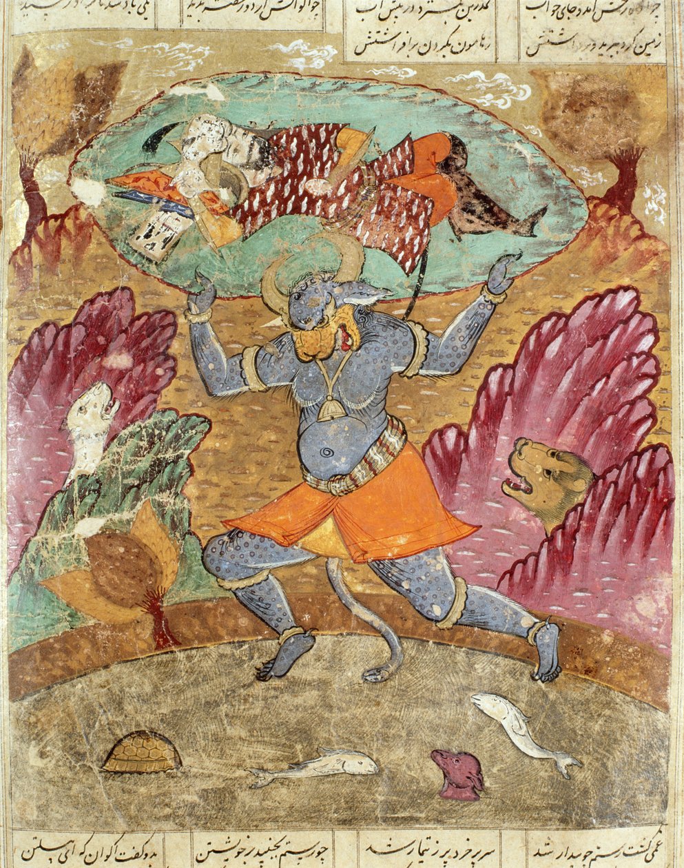 अक्सवान-दीवा द्वारा किया गया रुस्तम, शाहुलना (किंग्स की पुस्तक) का चित्रण अबुल-कासिम मनूर फ़िरदावी (c.934-c.1020) 1619 द्वारा फारसी स्कूल