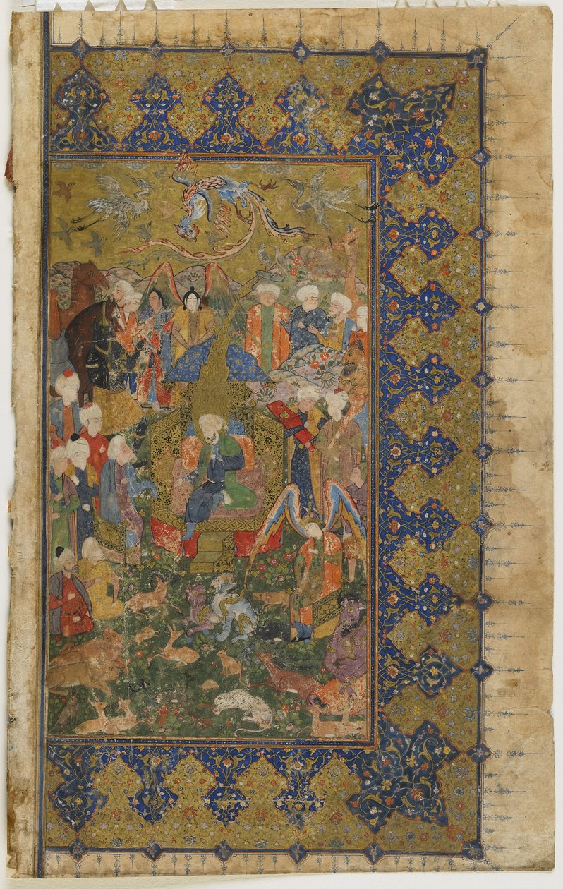 सोलोमन एक खम्सा (क्विंट), c.1560 (अपारदर्शी जल रंग, स्याही और कागज पर सोना) से उत्साहित द्वारा फारसी स्कूल