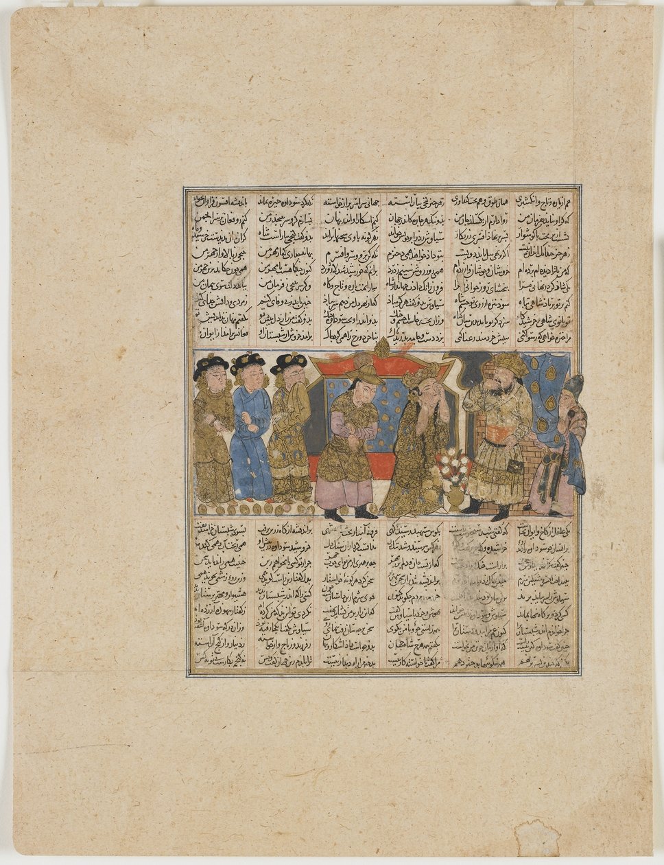 सुदबा ने फ़िरदौसी (डी। 1020) (एक अपारदर्शी जल रंग, स्याही, कागज पर सोना और चाँदी) से शाहनामा (किंग्स ऑफ़ बुक) से सियावुश के खिलाफ आरोप लगाया द्वारा फारसी स्कूल