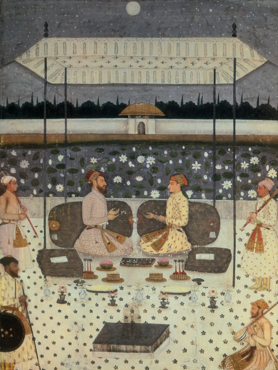 रात में बातचीत करते हुए दो मोगुल राजकुमारों, c.1480-90 द्वारा फारसी स्कूल