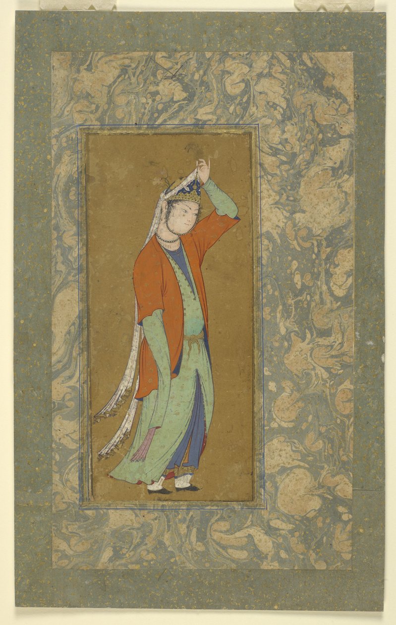 नारी ने अपने अंग को समायोजित किया, c.1590 द्वारा फारसी स्कूल