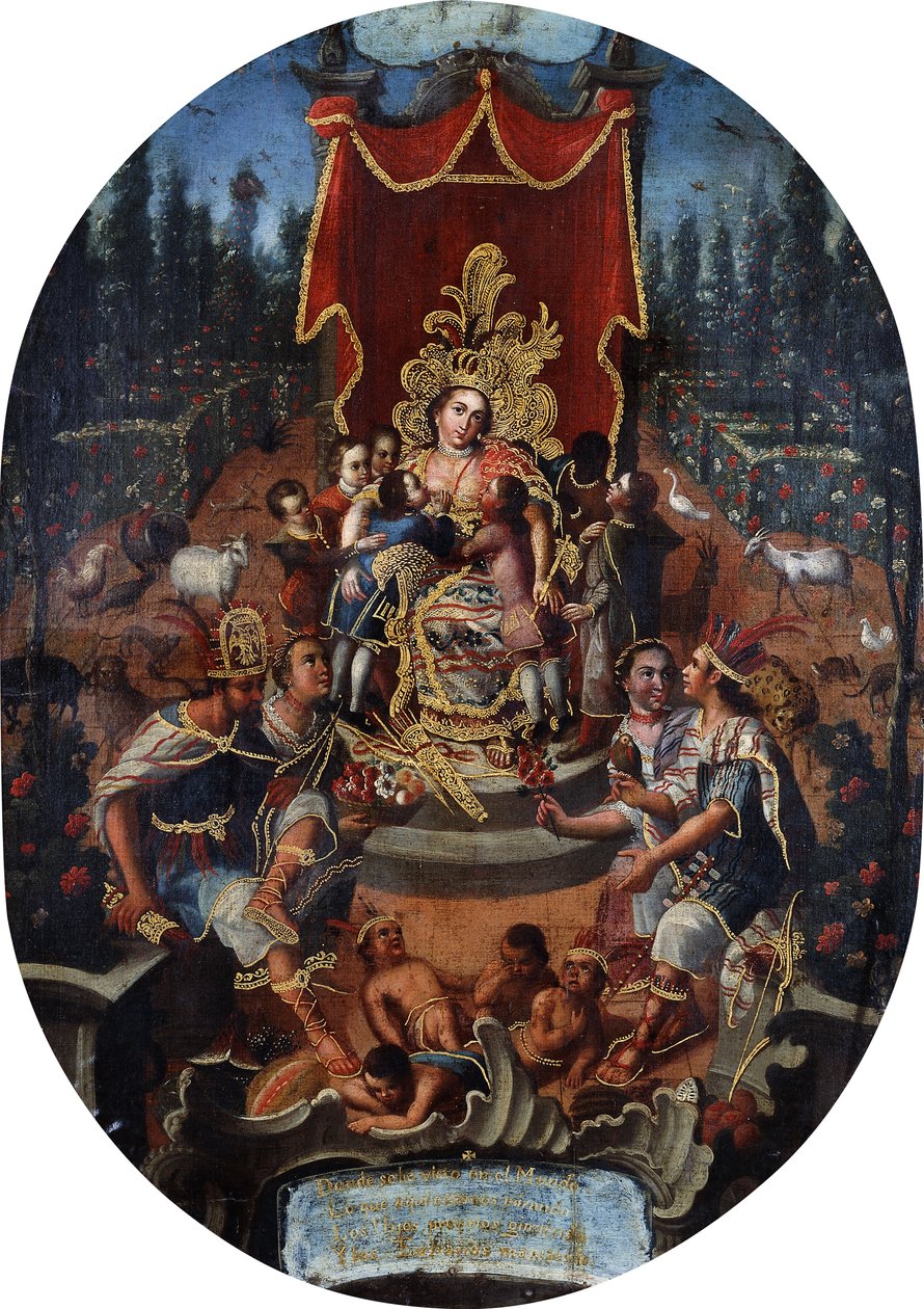 अमेरिका नर्सिंग स्पैनिश नोबल बॉयज़, c.1770 द्वारा पेरुवियन स्कूल