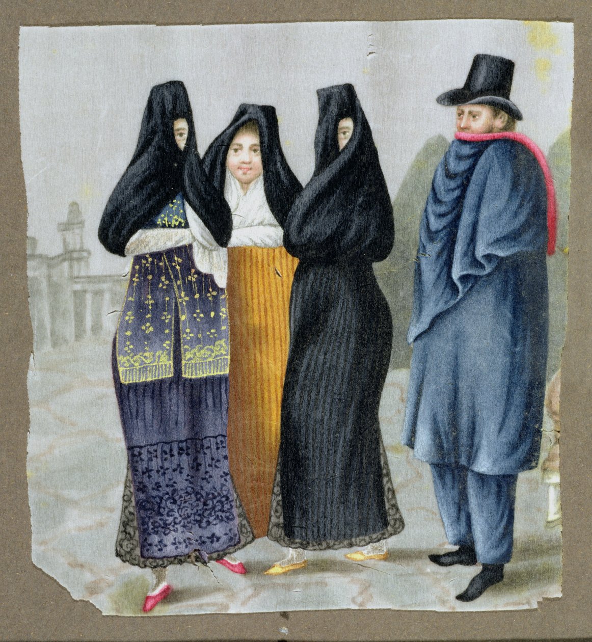 लीमा की सड़कों पर, c.1820 (पिथ पेपर पर wc) द्वारा पेरुवियन स्कूल