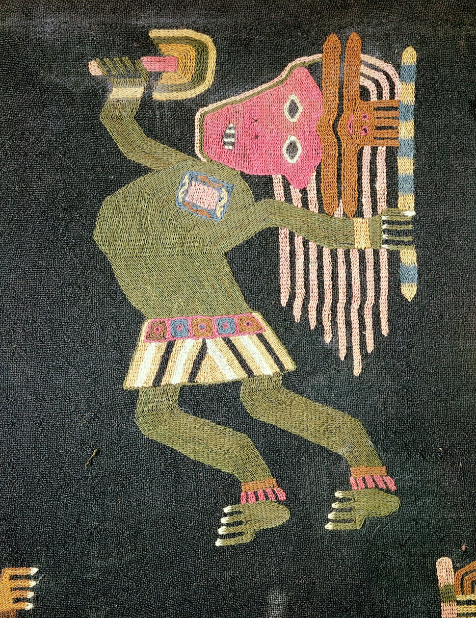 बैटन, पैरास जनजाति (कपड़ा) के साथ बुना ऊन नर्तकी (231825 भी देखें) द्वारा पेरुवियन स्कूल