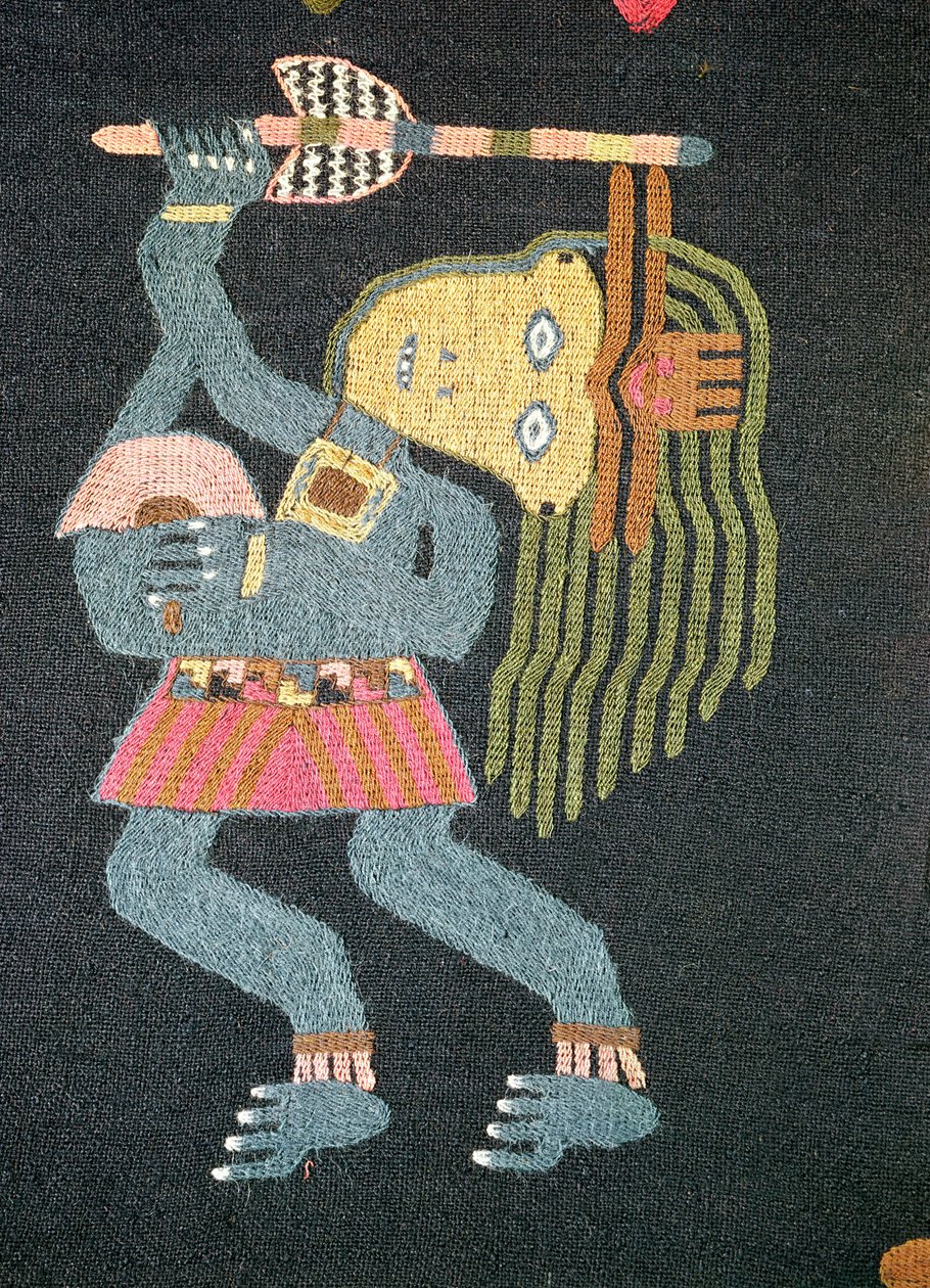 बैटन, पैरास जनजाति (कपड़ा) के साथ बुना ऊन नर्तकी (231826 भी देखें) द्वारा पेरुवियन स्कूल