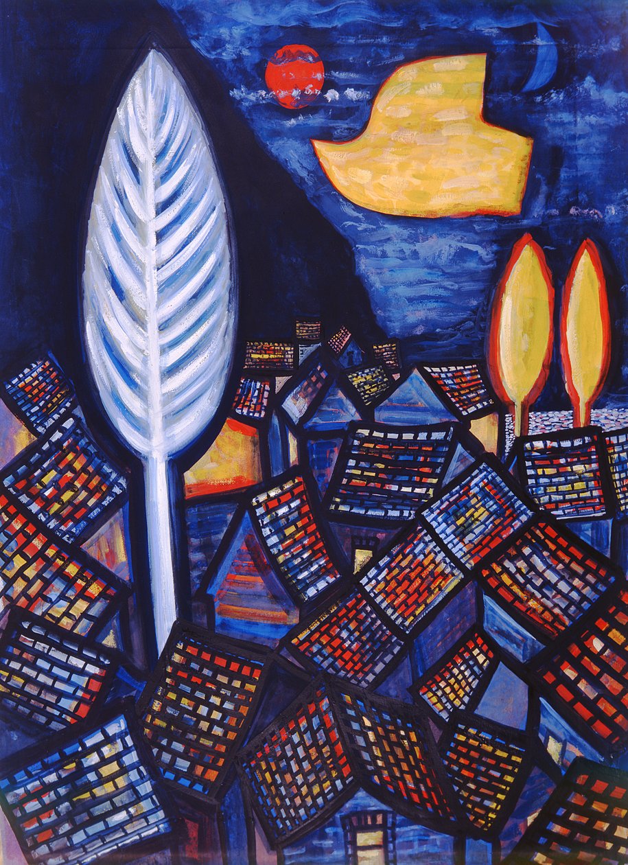 विलेज के ऊपर, 1999 (gouache and wc on paper) द्वारा पीटर डेविडसन