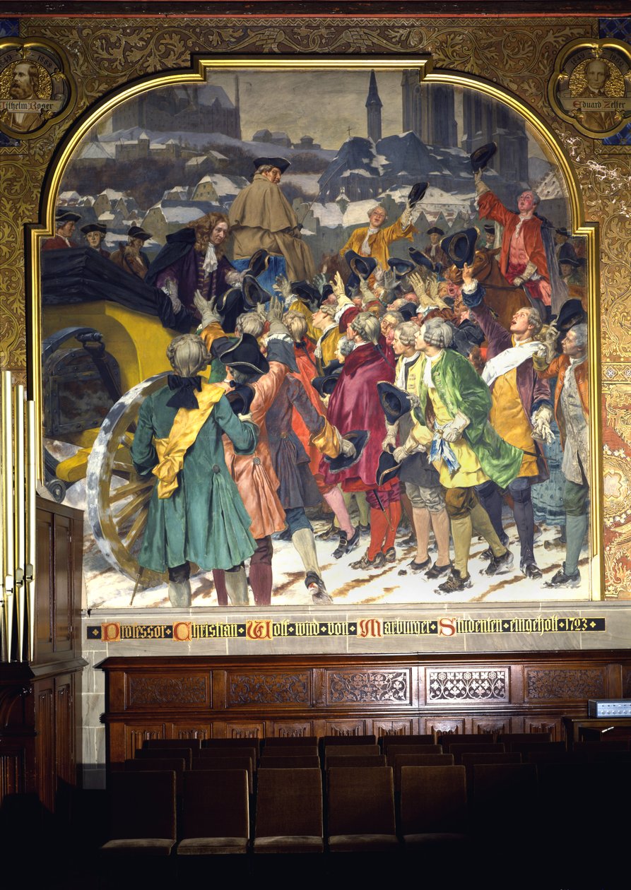 प्रोफेसर क्रिश्चियन वोल्फ के आसपास के छात्र 1723, 1903 में मारबर्ग पहुंचे द्वारा पीटर जोहान थियोडोर जानसेन