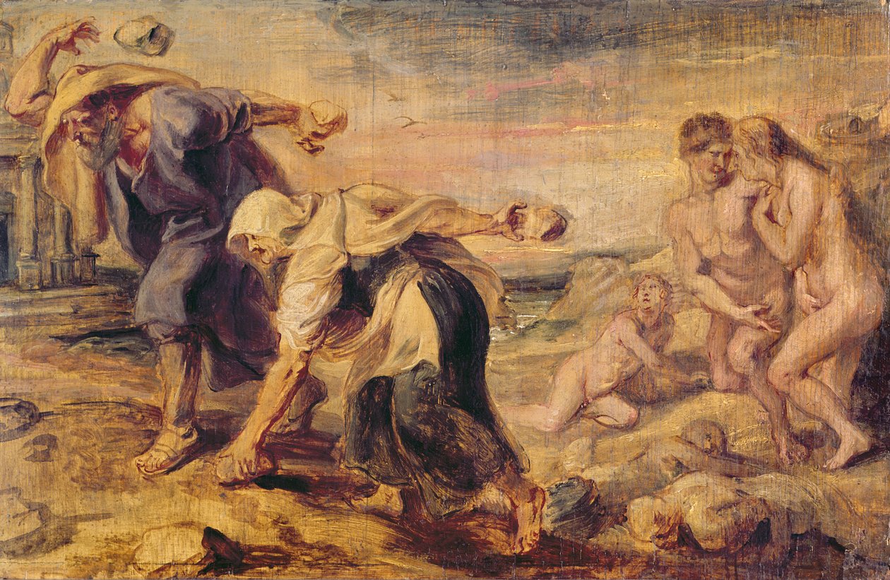 Deucalion और Pyrrha उन लोगों के द्वारा दुनिया को पीछे छोड़ते हैं, जो उनके पीछे हैं, c.1636 द्वारा पीटर पॉल रूबेन्स
