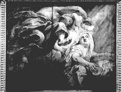 जीनियस द्वारा धर्म की ताजपोशी, द एप्टीटॉसिस ऑफ़ जेम्स I, c.1629-34 (ड्राइंग) के लिए अध्ययन द्वारा पीटर पॉल रूबेन्स