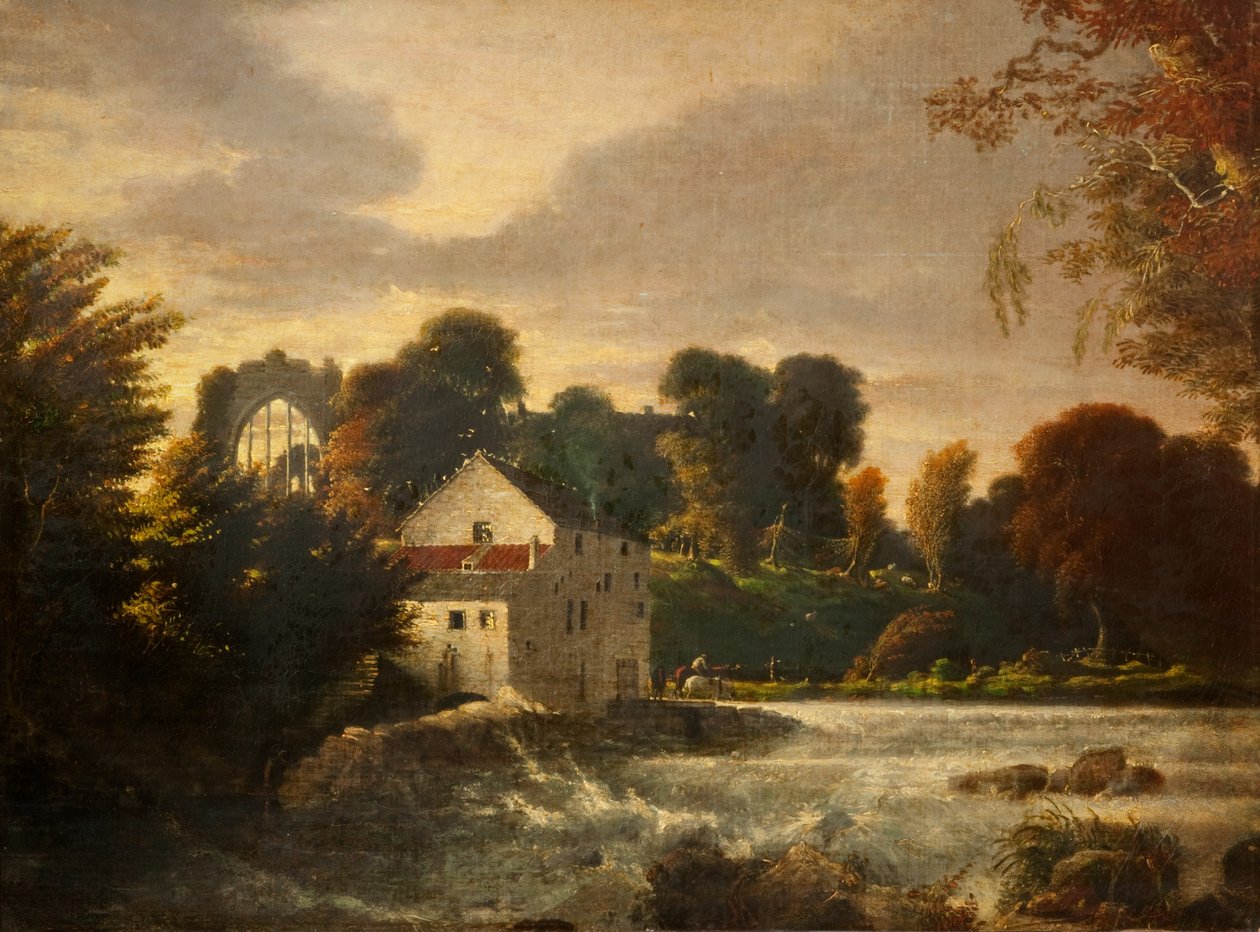 एग्लस्टोन एब्बी, डरहम के पास एक वाटरमिल, c.1814 द्वारा पीटर डी विंट