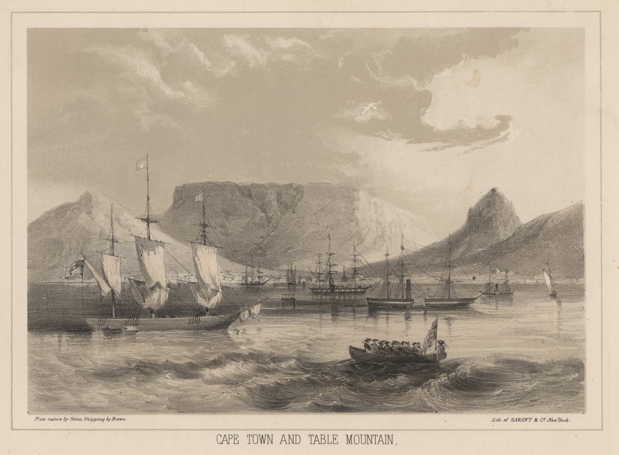 केप टाउन और टेबल माउंटेन, सारोनी und कंपनी द्वारा लिथो, 1855 (क्रोमोलिथो) द्वारा पीटर बर्नहार्ड विल्हेम हेन