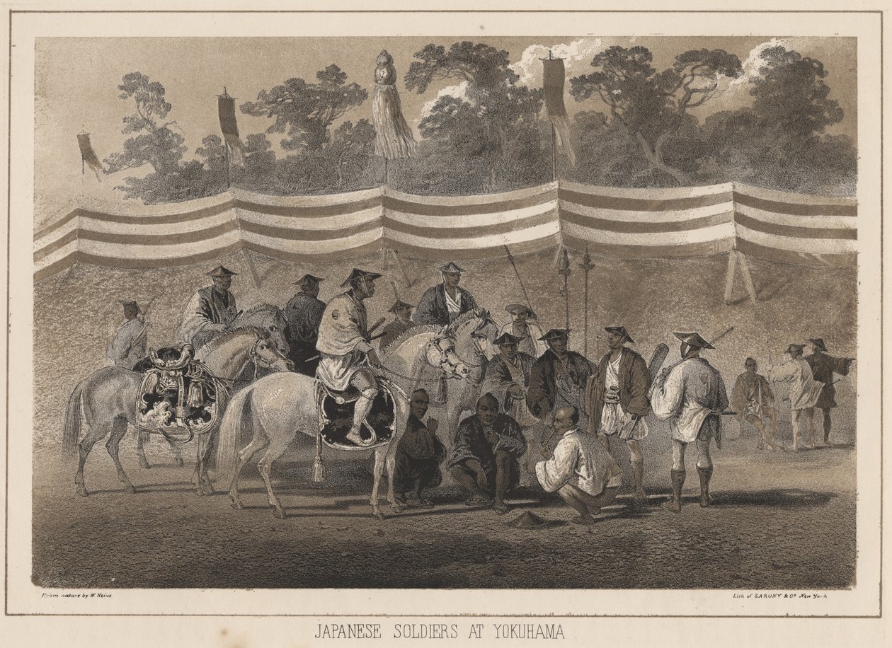 योकाहामा में जापानी सैनिक, सारोनी und कंपनी द्वारा लिथो, 1855 (क्रोमोलिथो) द्वारा पीटर बर्नहार्ड विल्हेम हेन
