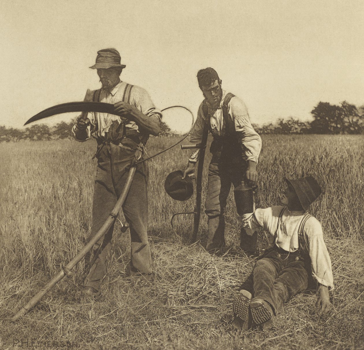 जौ-हार्वेस्ट में, सफ़ोक, 1888 (फोटोग्रावुर) द्वारा पीटर हेनरी इमर्सन