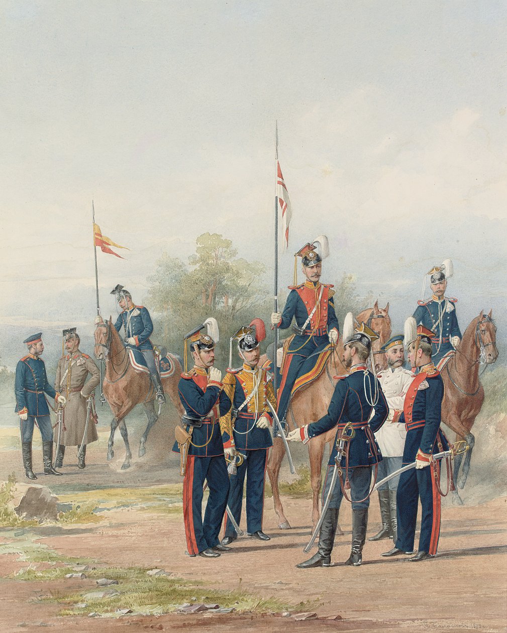 1873 और उनकी महामहिम की लाइफ गार्ड लांसर रेजिमेंट के अधिकारियों और सैनिकों का एक समूह द्वारा पेट्र बालशॉव