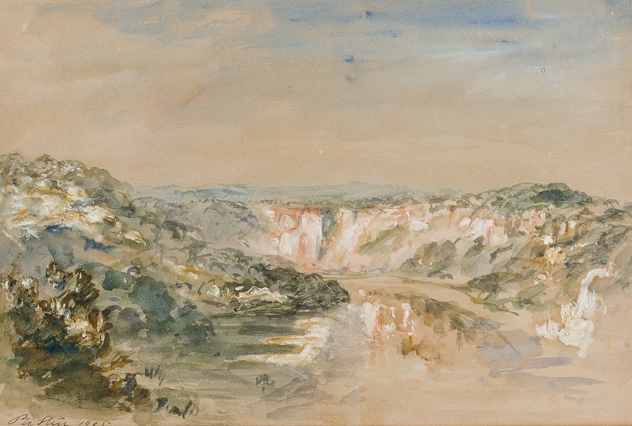 शेपस्टोव, मोनमाउथशायर के पास नदी में मोड़, 1905 (कागज पर wc और gouache) द्वारा फिलिप विल्सन स्टीयर