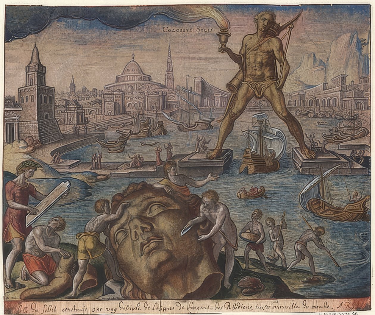 रोड्स का कोलोसस (दुनिया के सात अजूबों की श्रृंखला से)। Maarten van Heemskerck के बाद। 1572 द्वारा फिलिप गाले