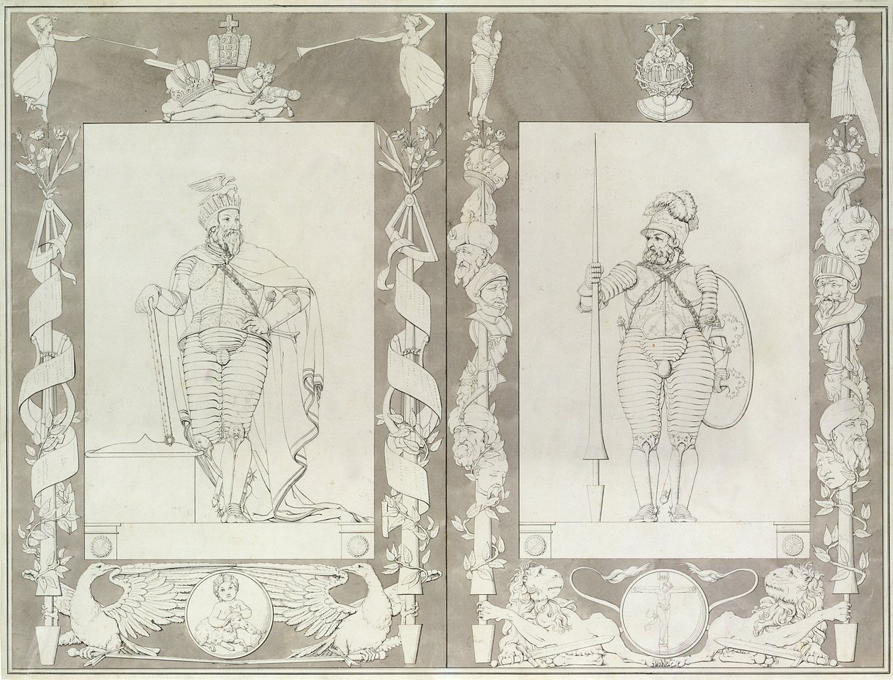 शारलेमेन (742-814) और हीमोन, 1804-5 (कलम, स्याही और कागज पर धो) द्वारा फिलिप ओटो रन