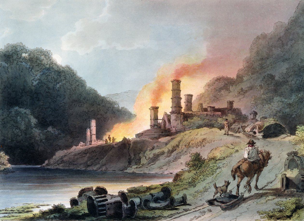 आयरन वर्क्स, कोलब्रुकडेल, विलियम पिकेट द्वारा उत्कीर्ण, c.1805 (रंगीन एक्वाटिंट) द्वारा फिलिप जैक्स डी लाउटरबर्ग