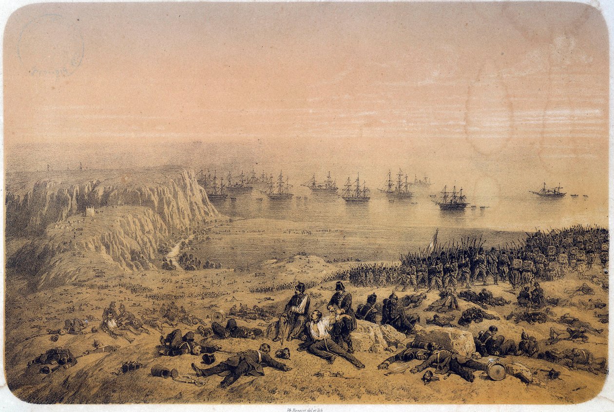 क्रीमियन युद्ध (1853-1856): 09/20/1854 को अल्मा की लड़ाई। चित्रण द्वारा फिलिप बेनोइस्ट