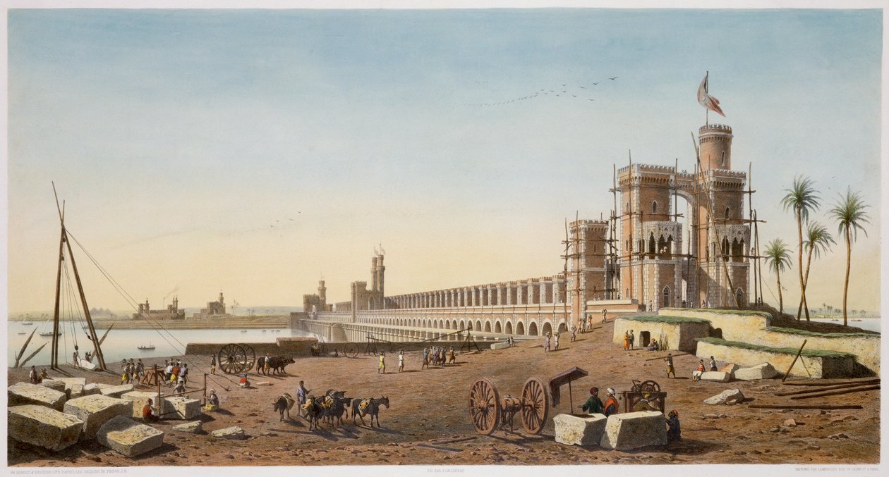 नील नदी के पार बांध, असवान बांध, मिस्र, 1853 की इमारत द्वारा फिलिप बेनोइस्ट