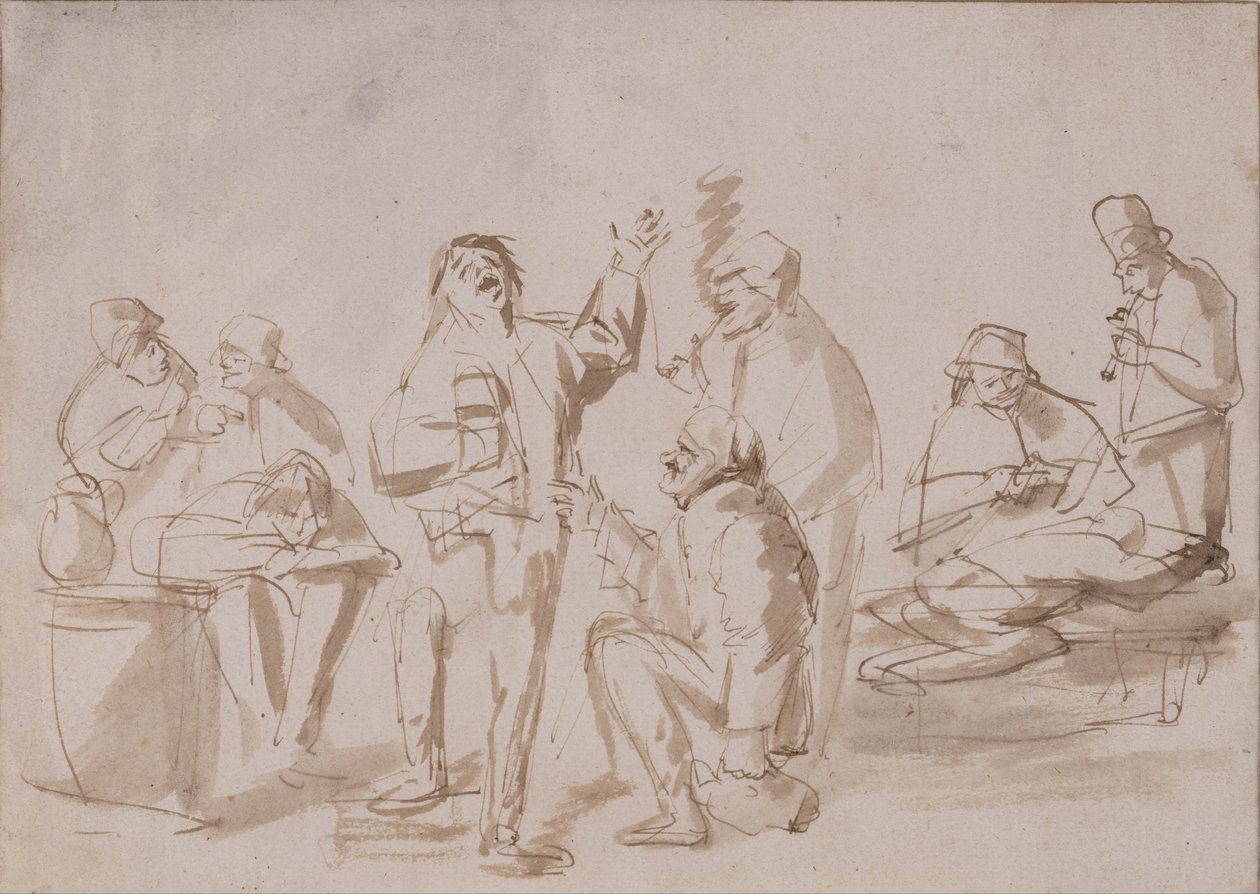 एक सराय में किसान, c.1662 (कागज पर धोने के साथ कलम और स्याही) द्वारा फिलिप्स डी कोनिंक