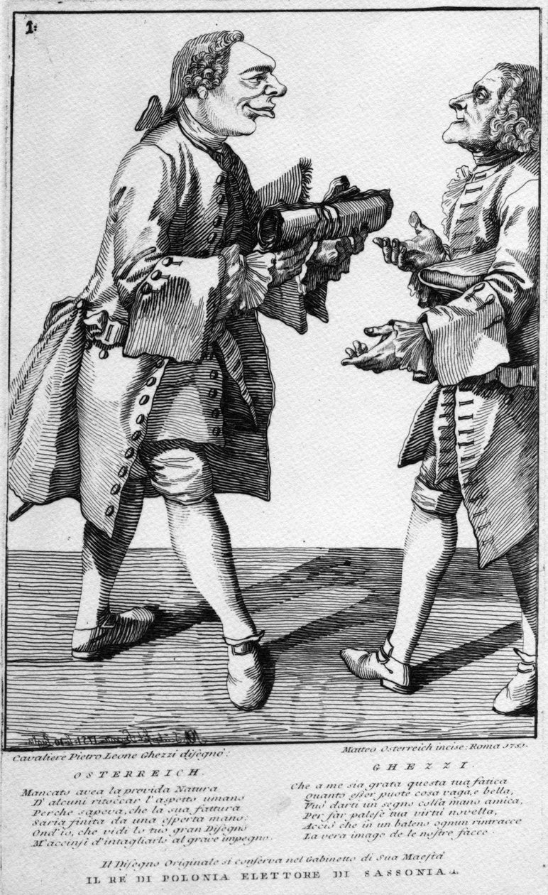 ऑस्ट्रिया और कैवलियेर घेजि, मथायस ओस्टरेरिच द्वारा बनाई गई छाप, 1751 द्वारा पियर लियोन घेजी