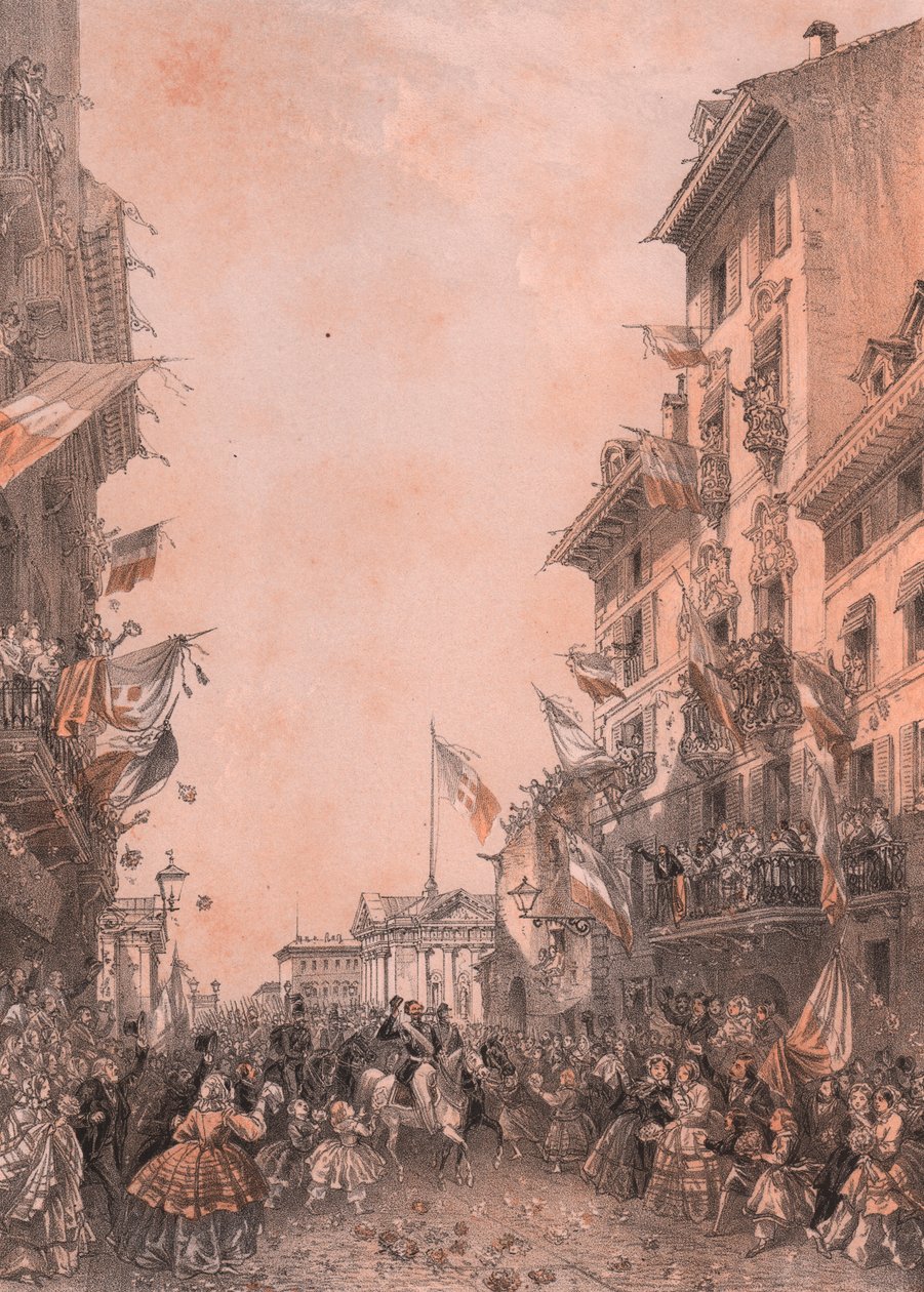ब्रेशिया, लोम्बार्डी में राजा विटोरियो इमानुएल II का प्रवेश द्वारा ब्लेज़ निकोलस ले सुयूर