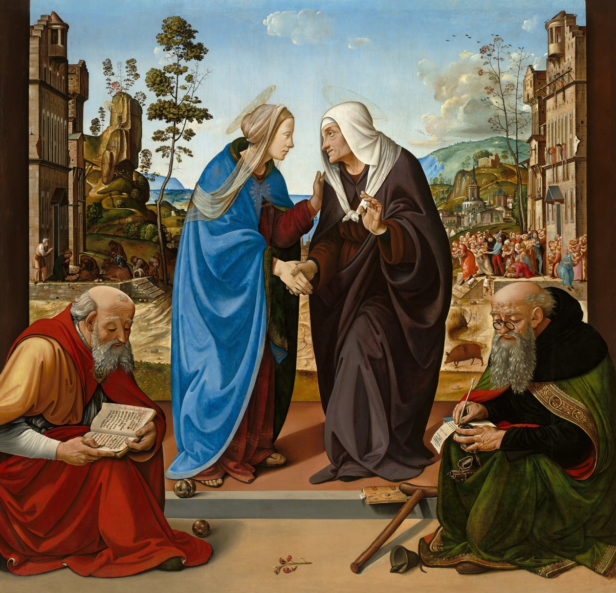 संत निकोलस और संत एंथोनी मठाधीश के साथ मुलाक़ात, c. 14891490. द्वारा पिएरो डी कोसिमो