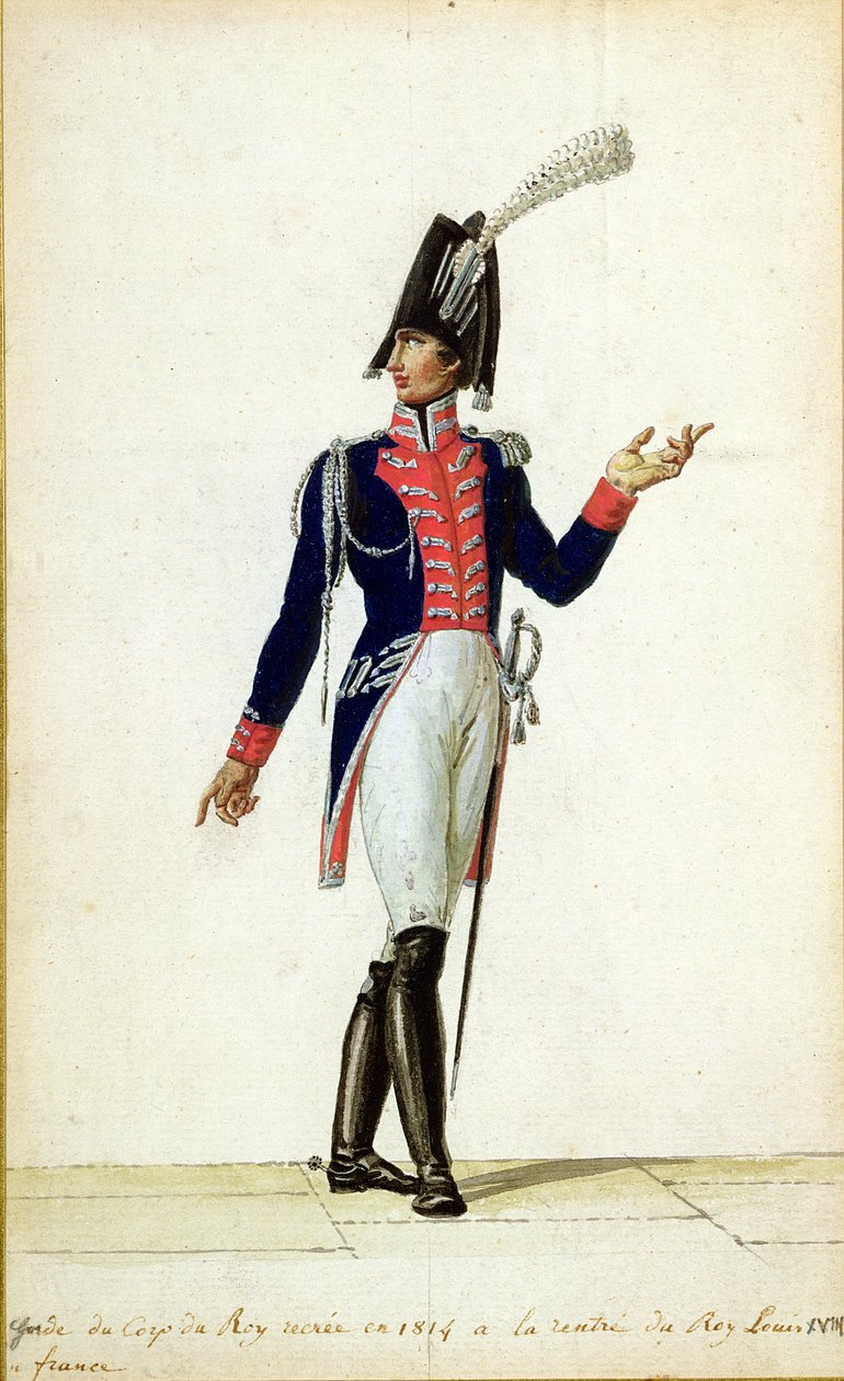 1814 में किंग लुइस XVIII (1755-1824) के गार्डे डु कोर के अधिकारी द्वारा पियरे एंटोनी लेस्सुर