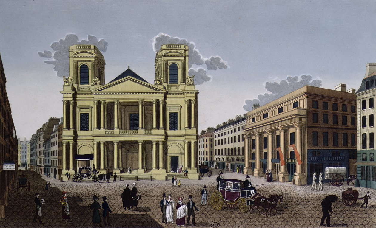 सेंट Eustache चर्च के पोर्च, c.1815-20 (रंग उत्कीर्णन) द्वारा पियरे कौरवोइसियर