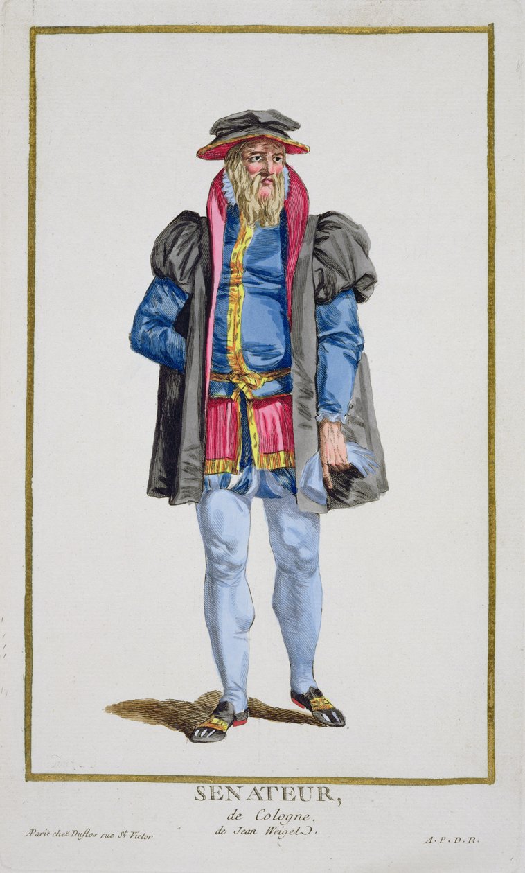 कोलन के एक सीनेटर &39;कलेक्शंस ऑफ प्रिंट्स, रिप्रेजेंटिंग रेंज्स एंड डिग्नाइट्स, फॉलोइंग द कॉस्ट्यूम ऑफ ऑल एग्जिस्टिंग नेशंस&39;, 1780 में प्रकाशित (हैंड-कलर्ड उत्कीर्णन) द्वारा पियरे डुफोलोस