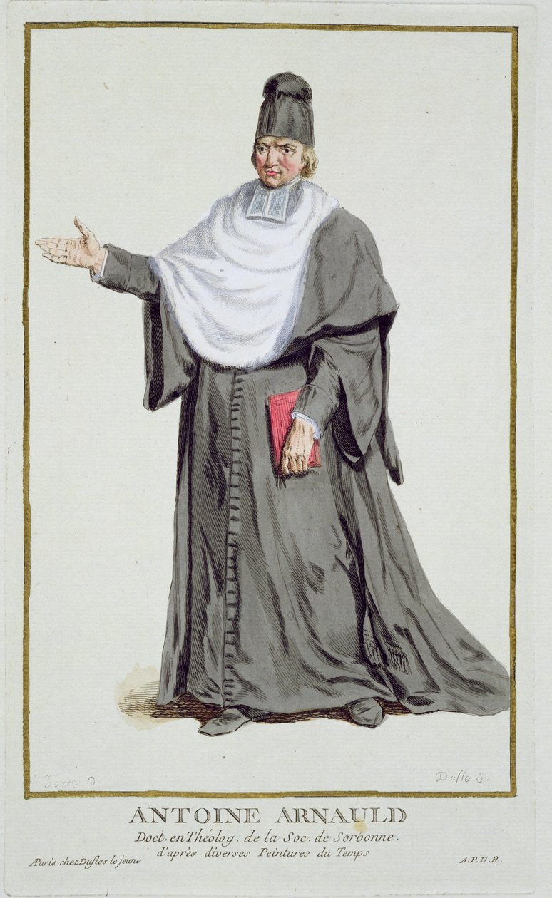 एंटोनी अर्नाउल्ड (1612-94) &39;रिसुइल देस एंस्टम्प्स, रिप्रेजेंटिंग रेंज्स एंड डिग्नाइट्स, इन कॉस्ट्यूम ऑफ ऑल मौजूदा नेशंस&39;, 1780 में प्रकाशित (हैंड-कलर्ड एनग्रेविंग) द्वारा पियरे डुफोलोस