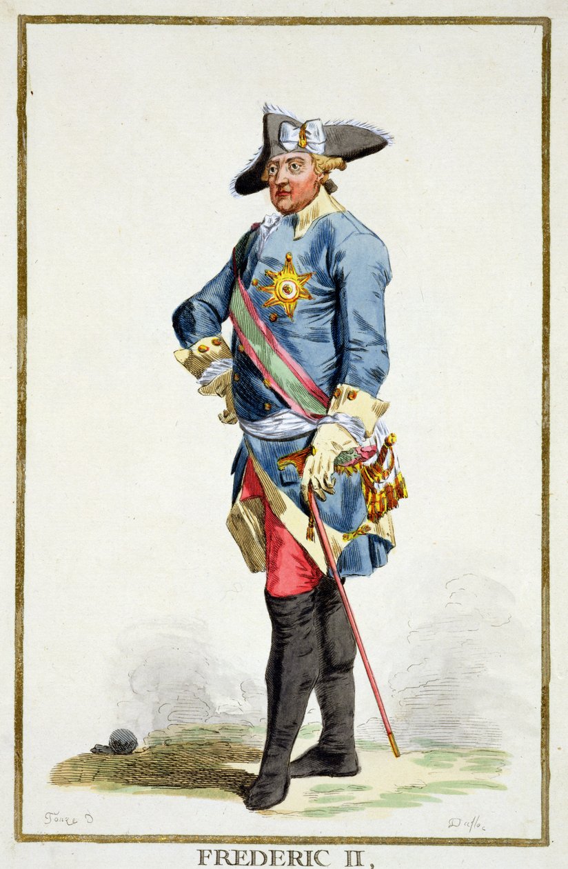 फ्रेडरिक II द ग्रेट (१86१२- Pr६) किंग ऑफ प्रूसिया (१86४०- from६) किंग &39;प्रूइल देस एंस्टम्प्स&39; से, सभी मौजूदा राष्ट्रों की वेशभूषा का अनुसरण करते हुए, रंग और डिग्नाइट्स का प्रतिनिधित्व करते हुए, १ ((० (एच) प्रकाशित द्वारा पियरे डुफोलोस