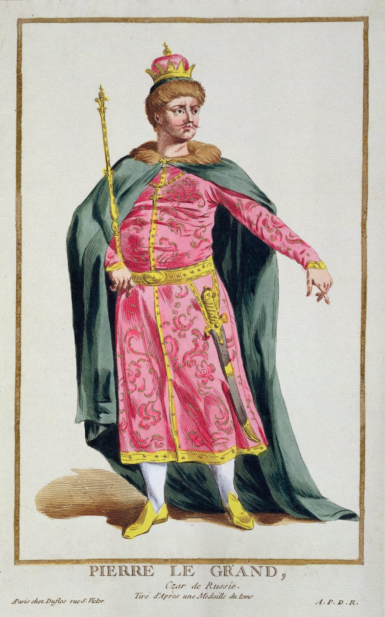 पीटर I, ग्रेट, रूस के Czar (1672-1725), प्लेट्स के संग्रह से, विश्व की विभिन्न वेशभूषाओं को चित्रित करते हुए, 1780 (गिल्ट के साथ हाथ से तांबे की नक्काशी) द्वारा पियरे डुफोलोस