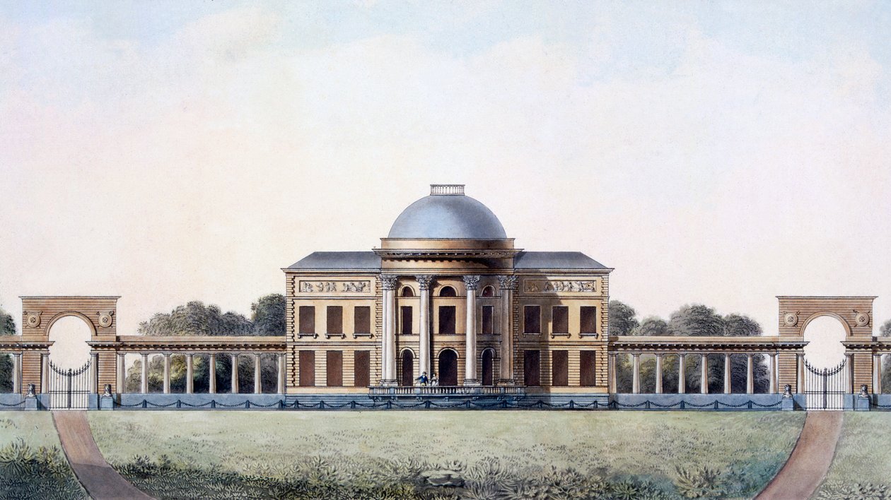 1827 में प्रकाशित &39;मोन्यूमेंट्स की चॉइस, मोस्ट रिमार्केबल बिल्डिंग्स एंड द हाउस ऑफ द नीदरलैंड्स&39; से ब्रुग्स के पास सेंट एंड्रयू का महल द्वारा पियरे जैक्स गोएटगेबुअर