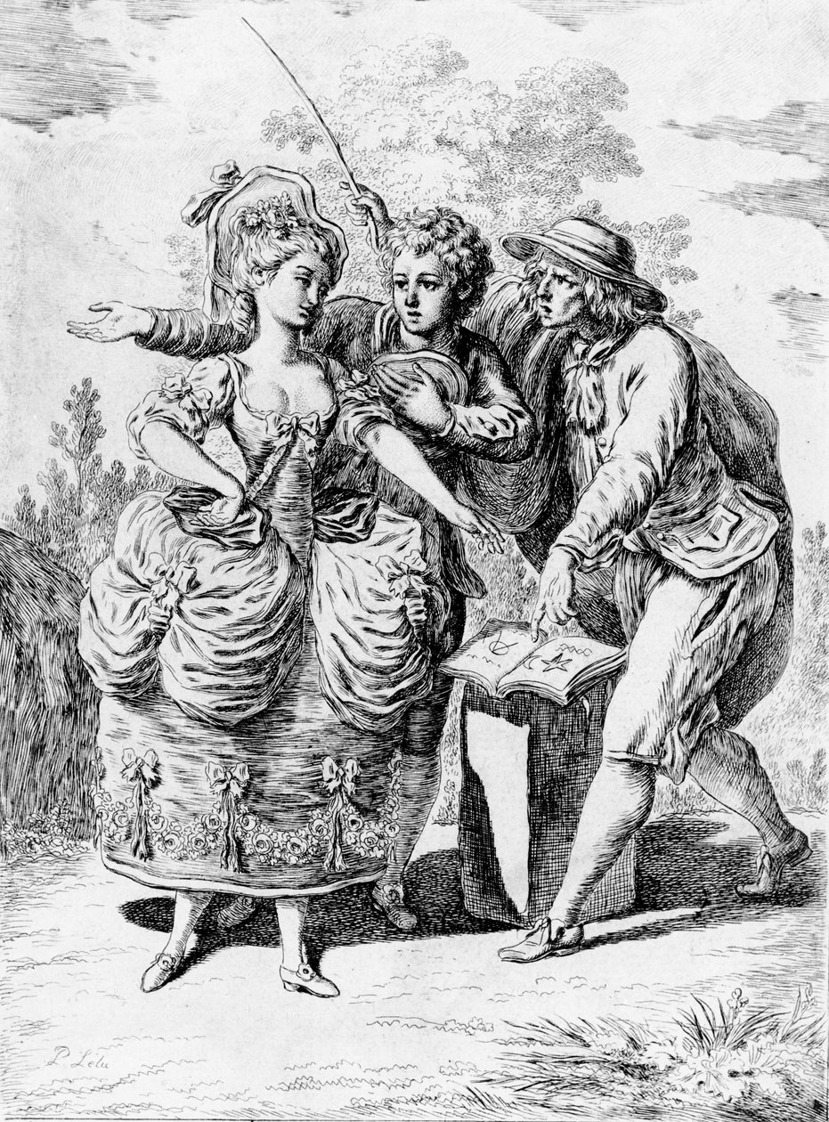 जीन-जैक्स रूसो द्वारा &39;द डेविन ऑफ द विलेज&39; का चित्रण (1712-78) 1779 द्वारा पियरे लेलु