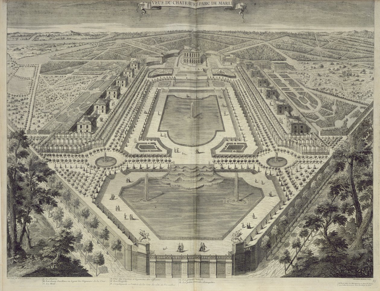 सेबेस्टियन एंटोनी (1687-p.1761) द्वारा उत्कीर्ण मार्ली में चेटू और पार्क का दृश्य, c.1715 द्वारा पियरे लेपोट्रे
