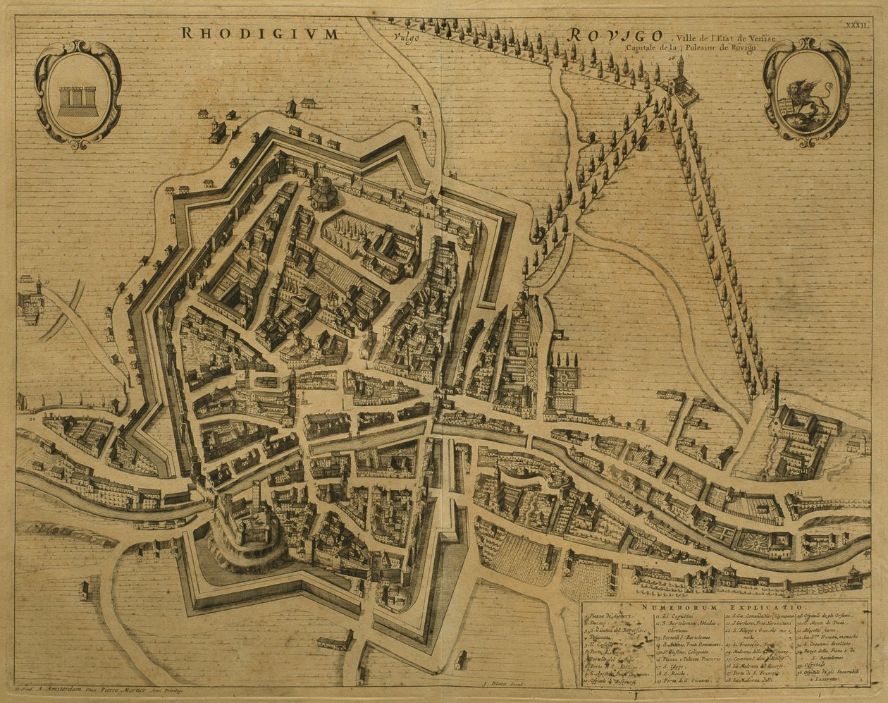 एम्स्टर्डम में पियरे मोर्टियर द्वारा प्रकाशित, 1704 के &39;वेनेटो के शहर&39; से रोविगो का मानचित्र द्वारा पियरे मोर्टियर