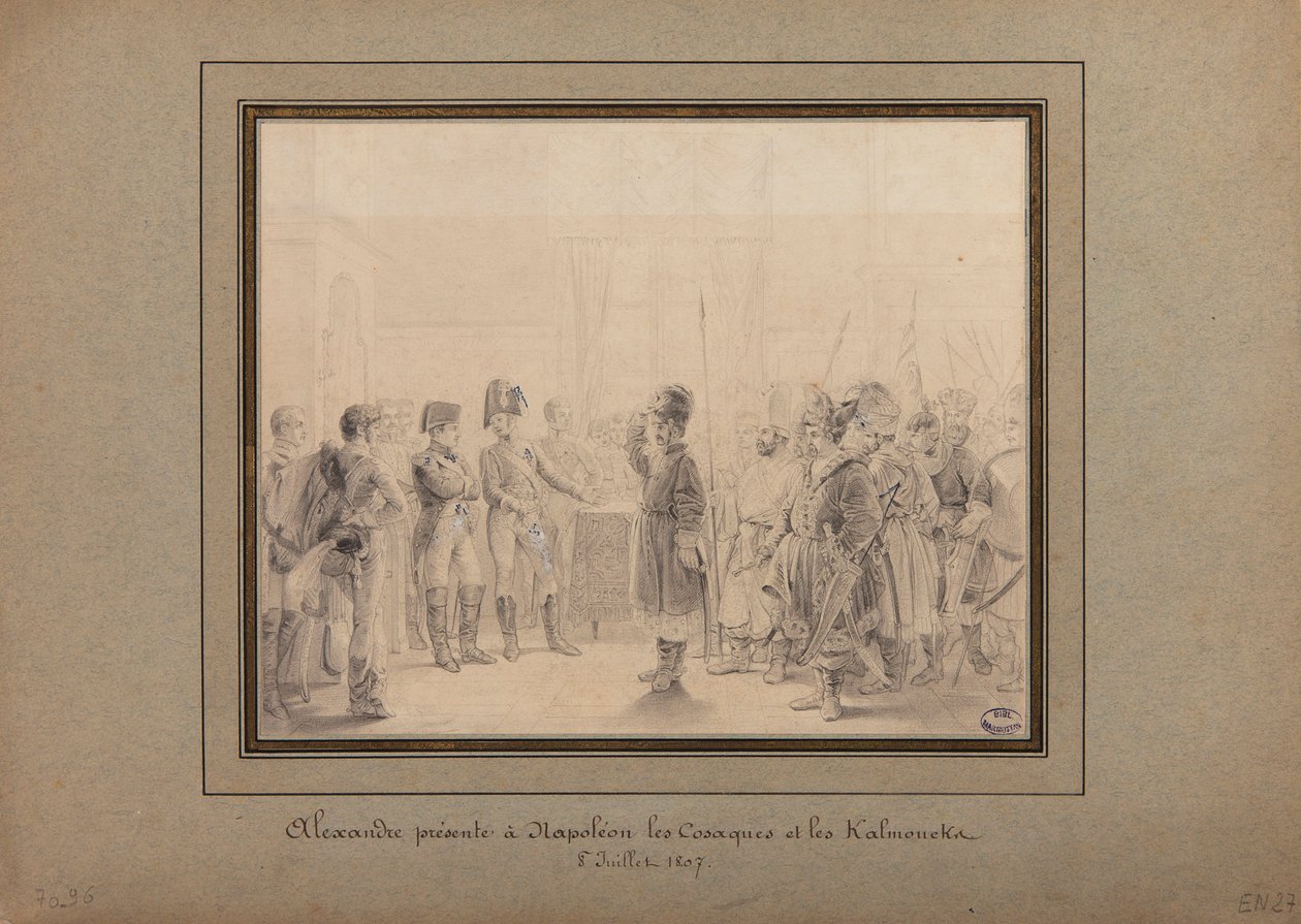 अलेक्जेंडर मैं 8 जुलाई 1807 को तिलसिट में, नेपोलियन I को रूसी सेना के कोस्कैक्स और कलमुक्स पेश करता हूं। द्वारा पियरे नोलास्क बर्जरेट