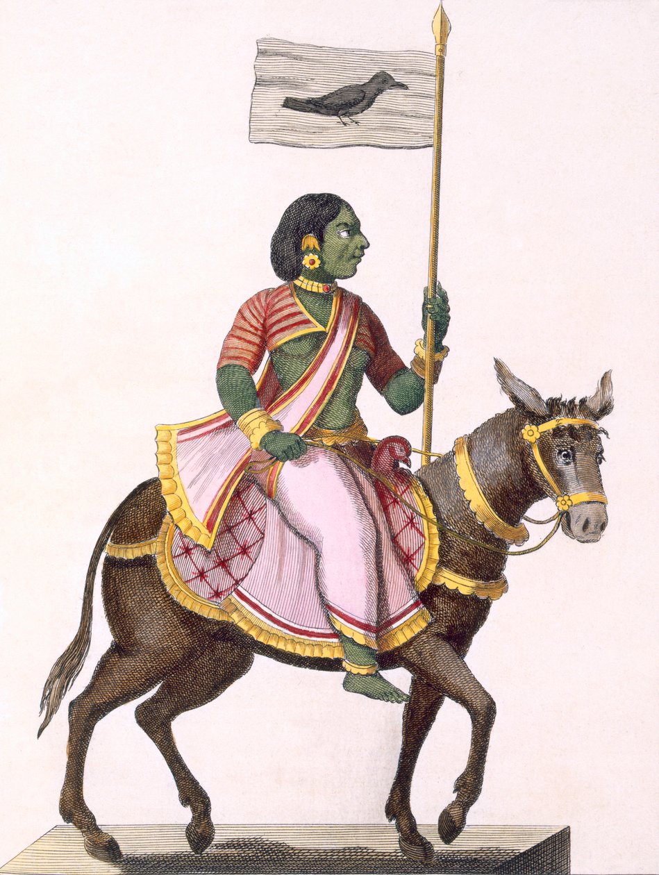मौदेवी, &39;वॉयज़ ऑक्स इंड्स एट ए ला चाइन&39; से डिस्कोर्ड और मिसरी की देवी, पोइसन द्वारा उत्कीर्ण, 1782 (रंग उत्कीर्णन) द्वारा पियरे सोनारत